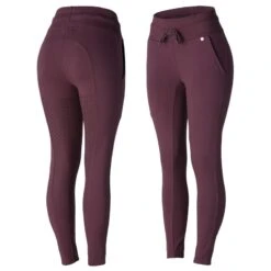 Horze Women's Elinor Cotton Stretch Riding Tights - Eggplant Dark Purple