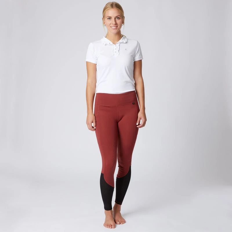 Horze Women's Gwen Full Seat Leggings W/Mesh - Dark Red - Image 4