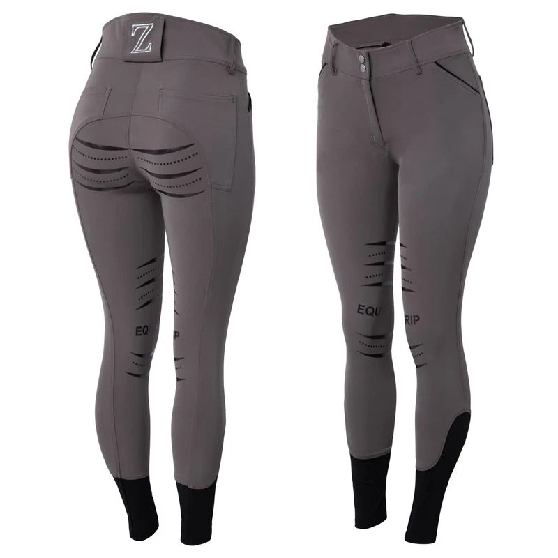 Horze Women's Full Seat Silicone Breeches W/Back Pocket Embroidery - Dark Grey