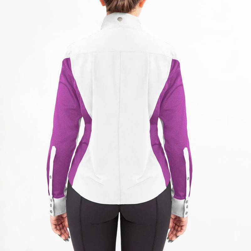 Irideon Women's Athena Long Sleeve Show Shirt - Bright White/Purple Hibiscus - Image 2