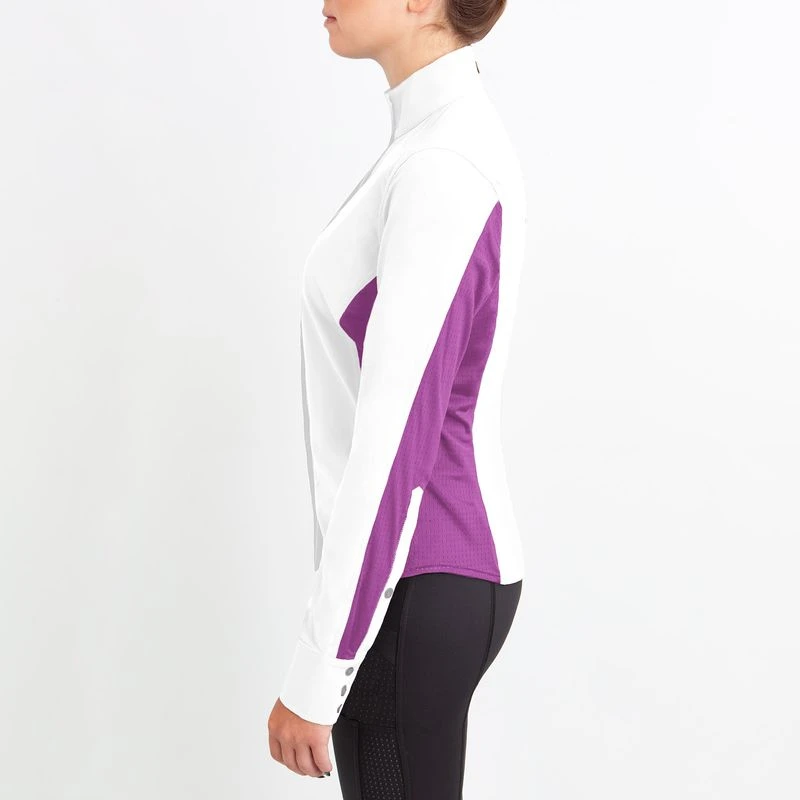 Irideon Women's Athena Long Sleeve Show Shirt - Bright White/Purple Hibiscus - Image 3