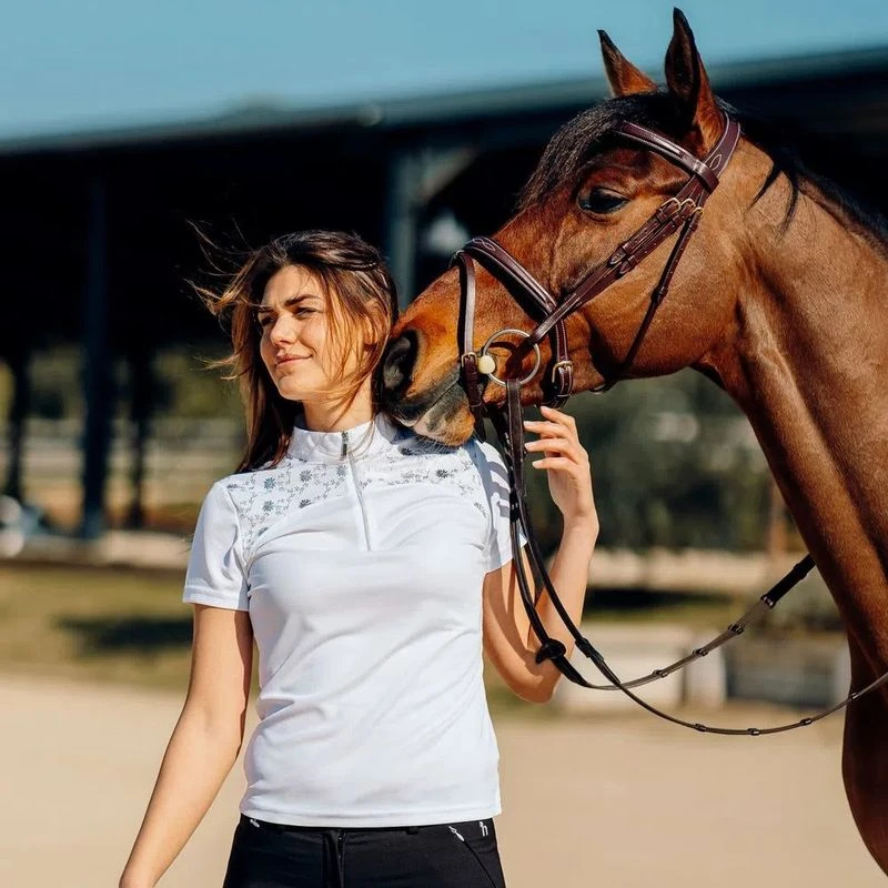 Horze Women's Kaitlin Short Sleeved Performance Shirt W/ Flower Print - White - Image 6