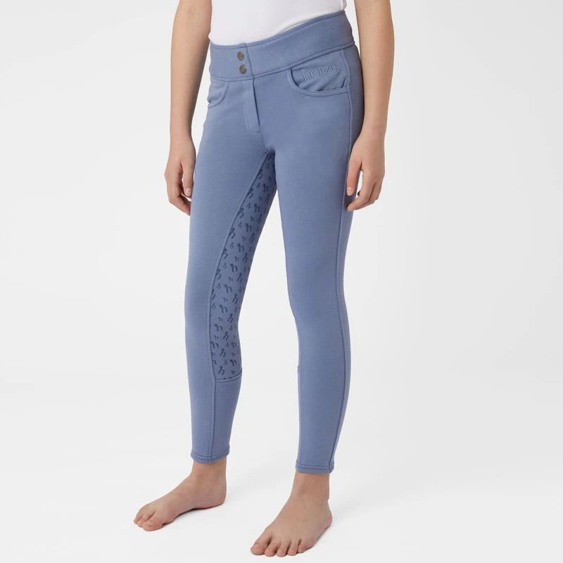 Horze Kids' Marlee Pull-on Full Seat Tights W/Contrast Stitching - Blueberry Blue - Image 2