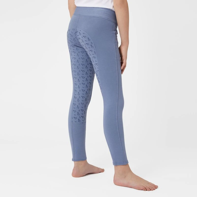 Horze Kids' Marlee Pull-on Full Seat Tights W/Contrast Stitching - Blueberry Blue - Image 3
