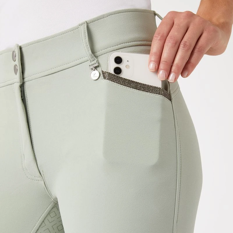 Horze Women's Dina Crystal Detailed Silicone Full Seat Breeches - Aqua Grey - Image 2