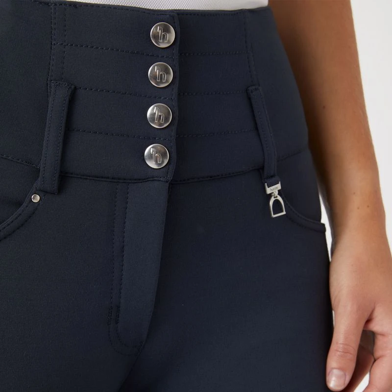 Horze Women's Tara High Waist Breeches Leather Full Seat - Inkwell Navy - Image 2