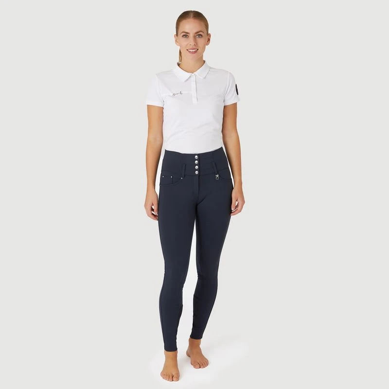 Horze Women's Tara High Waist Breeches Leather Full Seat - Inkwell Navy - Image 4