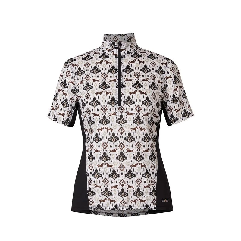 Kerrits Women's Always Cool Print Ice Fil Short Sleeve Shirt - Tan Painted Horse/Black